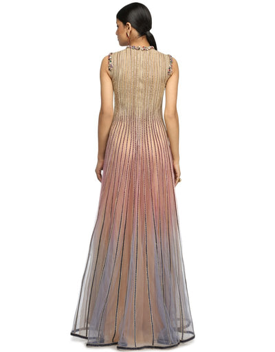 Tulle Kalidar Kurta with Churidar- Beige Lilac Tanzanite