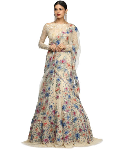 Lehenga Saree with Lace Blouse- Ivory