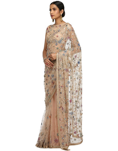 Handcrafted Saree with Blouse- Ivory