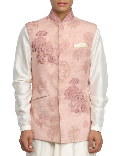 Single Button Nehru Jacket- Salmon