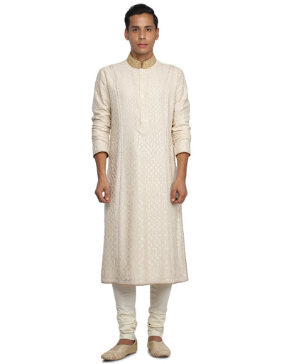 Embroidered Kurta- Ivory