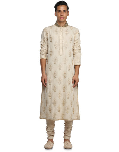 Kurta Set with Resham Embroidery- Taupe