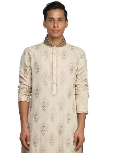 Kurta Set with Resham Embroidery- Taupe