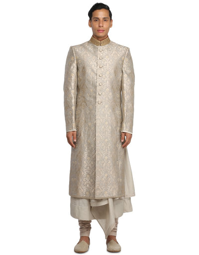 Brocade Sherwani Set- Taupe