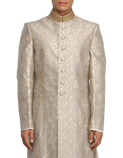 Brocade Sherwani Set- Taupe
