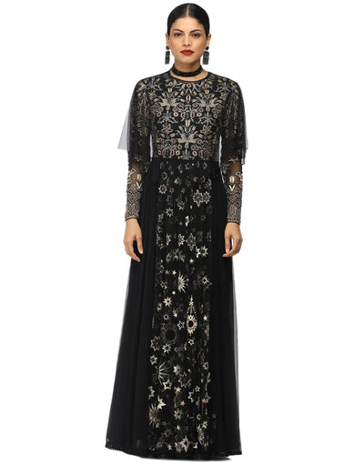 Draped Anarkali with Churidar- Black