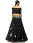 Lehenga with Star & Floral Embroidery- Black