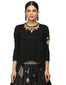 Lehenga with Star & Floral Embroidery- Black