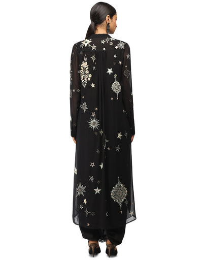 Graphic Embroidered Kurta Set with Dhoti Pants- Black
