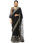 Embroidered Saree with Star & Floral Graphics- Black