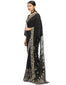 Embroidered Saree with Star & Floral Graphics- Black