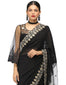 Embroidered Saree with Star & Floral Graphics- Black
