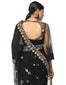Embroidered Saree with Star & Floral Graphics- Black