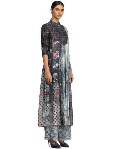 Pleated Kurta Set- Teal