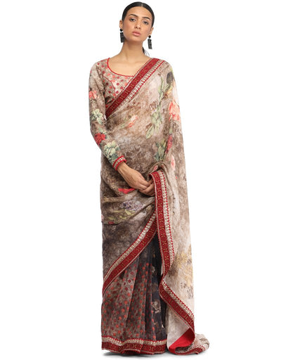 Maheshwari Linen Saree with Blouse- Beige