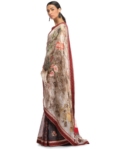 Maheshwari Linen Saree with Blouse- Beige