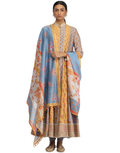 Silk Kurta Set with Mural Print