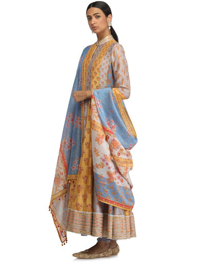 Silk Kurta Set with Mural Print