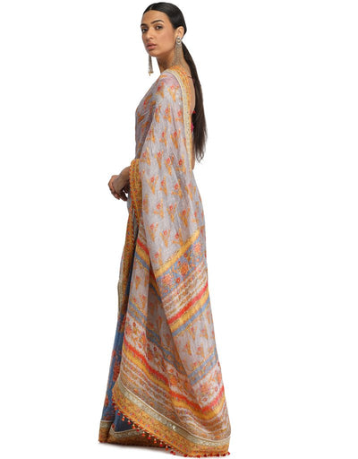 Maheshwari Linen Saree with Embroidered Border- Yellow