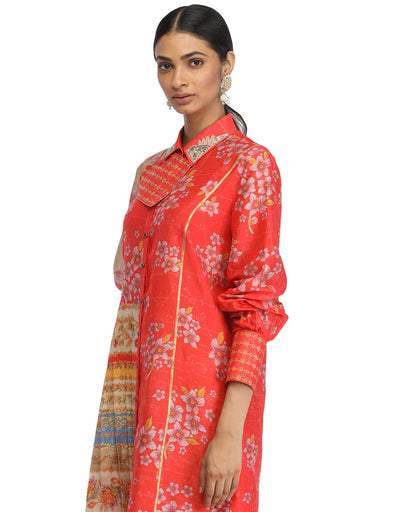 Color Block Shirt Dress- Red