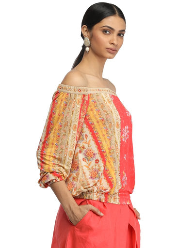 Off-Shoulder T-Shirt- Coral