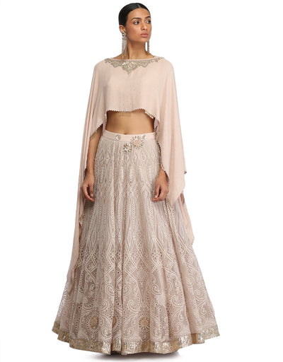 Mukaish Embroidered Cape- Oyster Grey