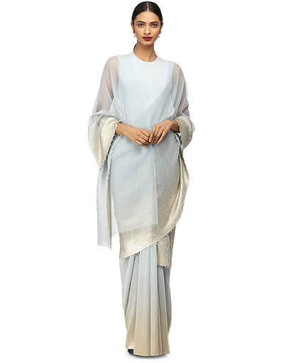 Stardust Draped Saree in Net- Ice Blue