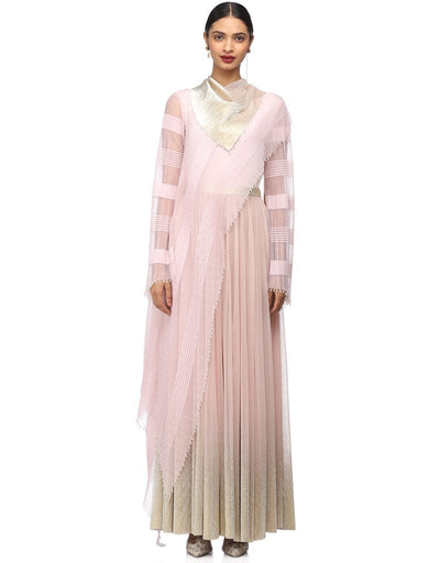 Stardust Foil Print Anarkali Set- Blush