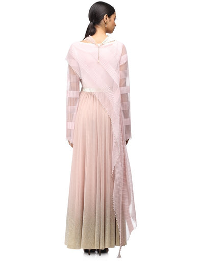 Stardust Foil Print Anarkali Set- Blush