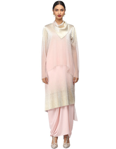 Cowl Neck Tunic with Asymmetric Layers- Blush