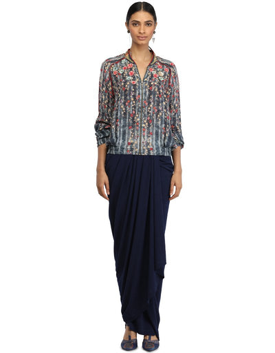 Wrap Style Draped Skirt- Navy
