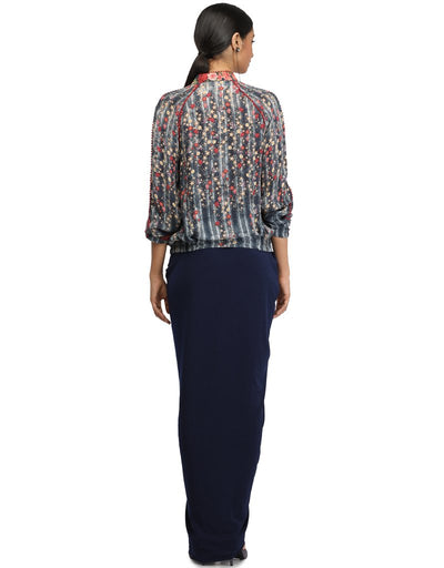 Wrap Style Draped Skirt- Navy