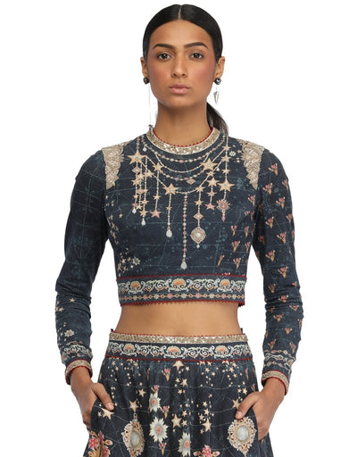 Panelled Khadi Lehenga- Blue
