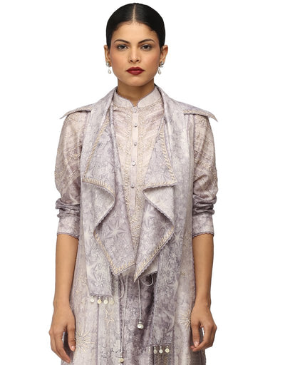 Chikankari Printed Jacket- Grey
