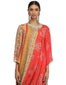 Draped Dress with Mural Print- Red
